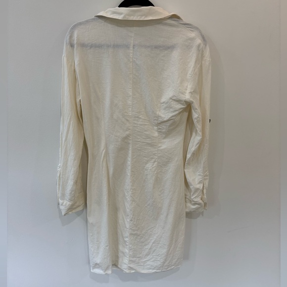 Zara Linen Ruched Front Button Down Long Sleeve Dress - Picture 2 of 3